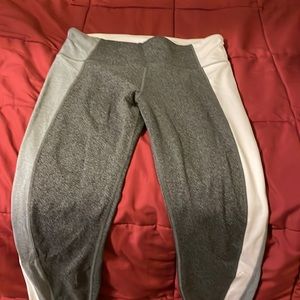 Athleta tights. Gray/white/charcoal. Size Large.
